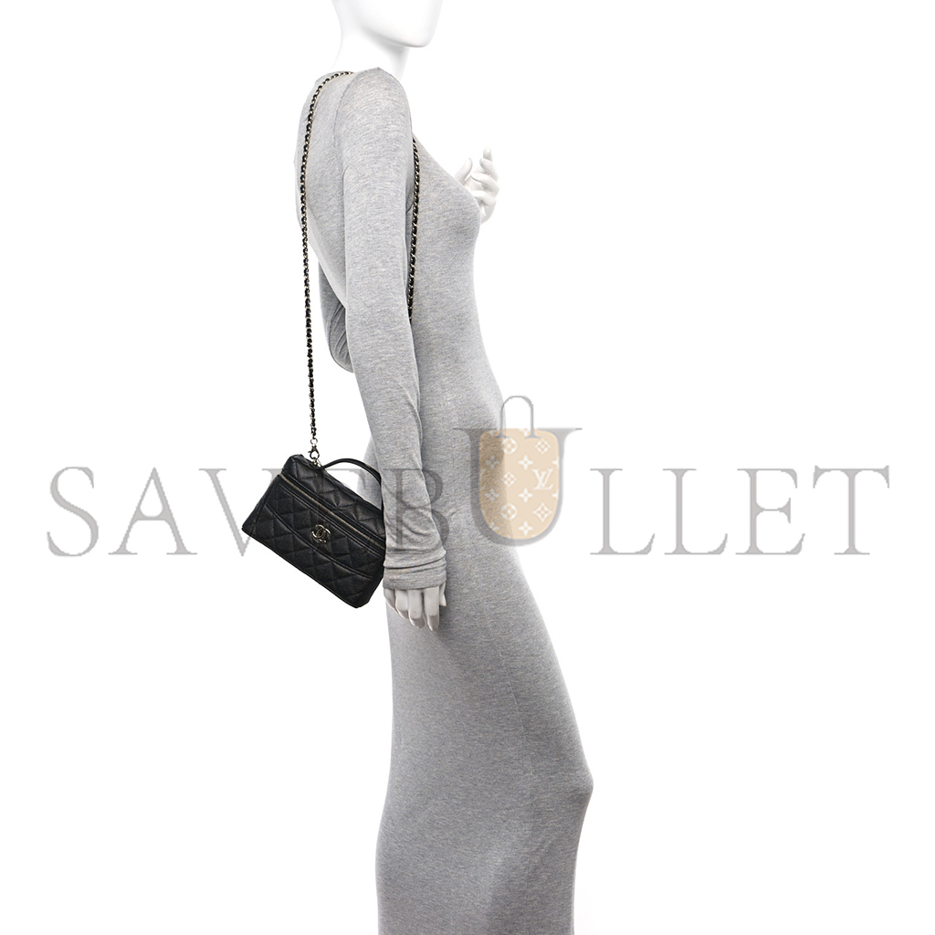 Ch*el caviar quilted long cc vanity clutch with chain black (19.5*17*5cm)